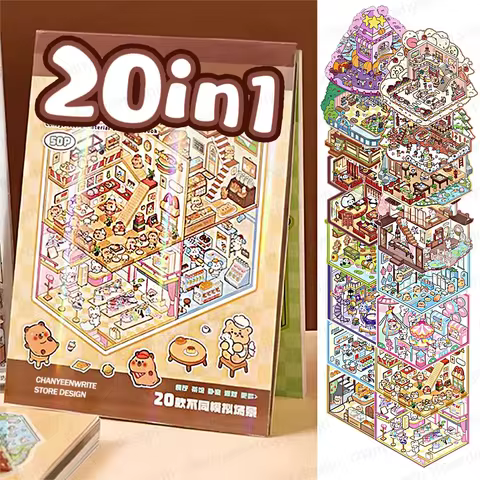 20Pcs 20in1 3D Landscape Sticker Collection Book Album Cartoon Scene DIY Toy Game Festival Birthday Gift for Kid Girl Child 12 best sales game sticker - №3