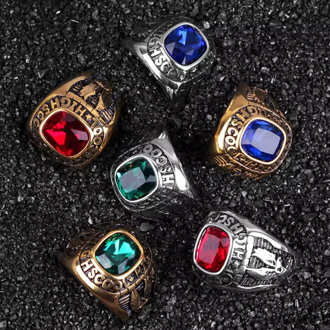 Stainless Steel Men Rings Rhinestone High School Eagle Punk Hip Hop for Biker Male Boyfriend Jewelry Creativity Gift Wholesale 8 best sales stainless steel biker rings - №6