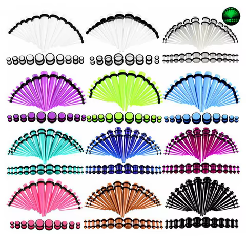 36pcs/lot Acrylic Ear Gauge Taper and Plug Stretching Kits Mixed Color Ear Flesh Tunnel Expansion Body Piercing Jewelry 14G-00G 8 best sales stretching kit - №4