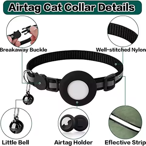 1Pcs Pet Airtag Cat Collar Breakaway, Reflective Kitten Collar with Apple Air Tag Holder and Bell for Girl Boy Cats, 0.4 Inches 8 best sales air tag dog collar - №1