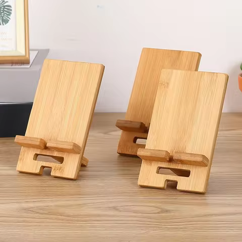 Desktop Bamboo Phone Holder Practical Wooden Smartphone Charging Stand Creative Lazy Multi-functional Stand 8 best sales wooden cellphone holder - №3