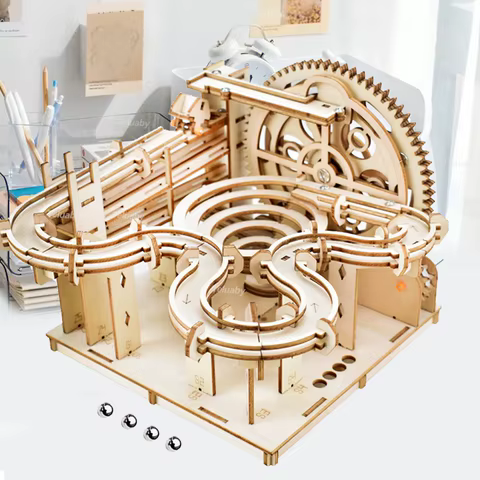 3D Wooden Puzzle DIY Mechanical Manual Model Building Kits Assemble Toys Marble Run Set with 4 Ball for Adult Kids Gifts 12 best sales wood 3d puzzle - №12