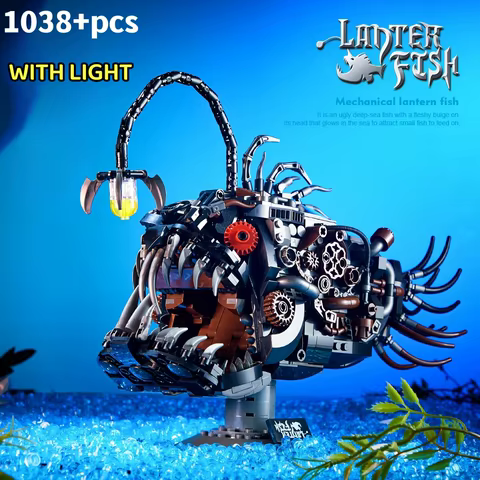 Creative Mechanical Lantern Fish Sea Biology Life Set Light Building Blocks Bricks Animal World Model Boys Assembly Toy Kid Gift 12 best sales lego fish tank - №8