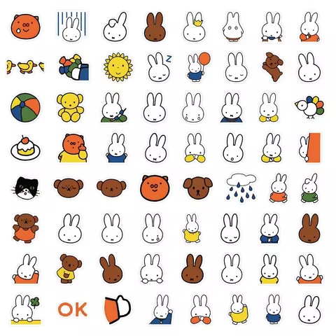 63Pcs Cartoon Miffy Stickers Cute Water Cup Computer Decorate Laptop Mobile Graffiti DIY Waterproof Sticker Children's Toys 10 best sales miffy sticker - №2