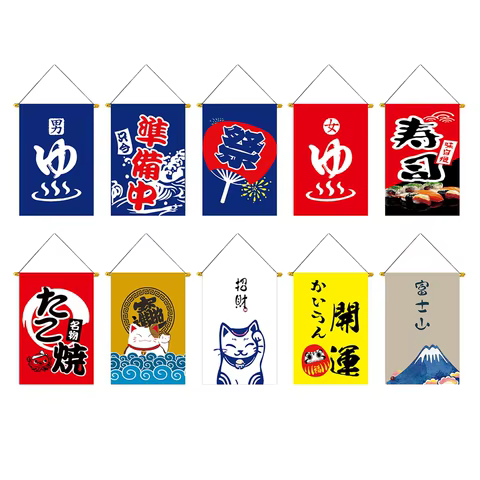 30x45cm Sushi Restaurant Bunting Banners Japanese Style Lucky Cat Triangle String Flag Oxford Cloth Izakaya House Decoration 8 best sales cat sushi - №5