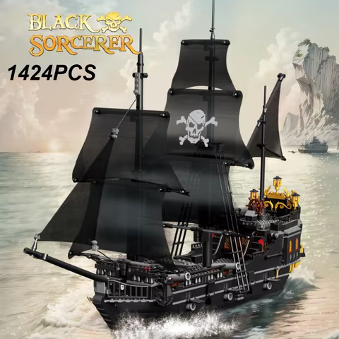 1424PCS Black Pirate Ship Building Blocks Skeleton Ghost Boat Model Assembly Bricks Toys Desktop Decoration Kids Holiday Gifts 8 best sales lego pirates - №3
