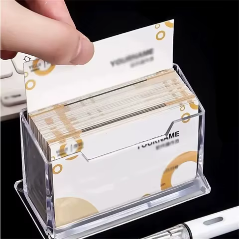 Single Layer Transparent Desktop Business Card Display Stand Box Special Office Business Cards Holder Desk Shelf Storage Boxes 8 best sales card stand display - №3