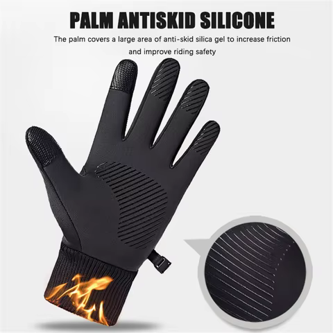 Black Sports Gloves Winter Warm Full Fingers Waterproof Cycling Outdoor Running Motorcycle Ski Touch Screen Fleece Gloves 10 best sales winter gloves men - №5