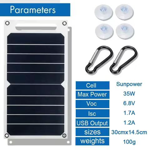5V 35W Sunpower Portable Solar Panel With USB Safe Stabilize Charger For Phone Power Bank Outdoor Camping Home RV Gift Use 8 best sales solar panel camping - №1