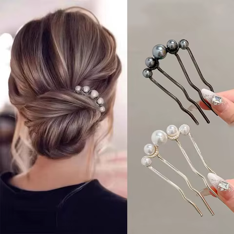 Korean U Shaped Pearl Hairpins Hair Clips for Women Elegant Style Metal Forks Vintage Pearl Hairpins Hair Styling Tools Gifts 8 best sales vintage hair clip - №5