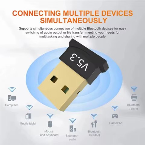 USB Bluetooth 5.3 Adapter Wireless Bluetooth 5.1 Dongle Adapter for PC Laptop Wireless Speaker Audio Receiver USB Transmitter 10 best sales usb type c wireless adapter - №8