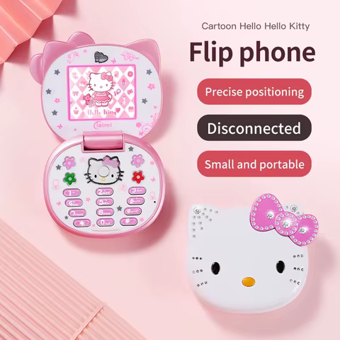2024 New Kawaii Sanrio Hello Kitty Flip Phone Cartoon Cute Children White Pink Mini Phone Birthday Gifts For Kids Toys For Girls 10 best sales pink mobile phone - №10