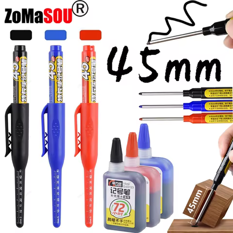 1-6Pcs 45mm Waterproof Long Head Nib Deep Hole Markers Pen Tile Carpenter Pen Multi-purpose for Woodworking Black/Blue/Red Ink 12 best sales long marker - №10