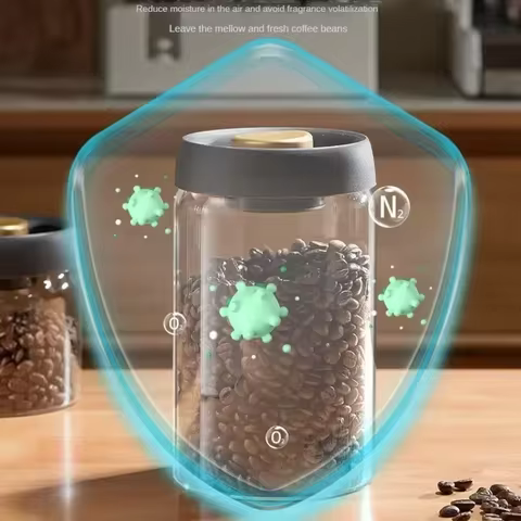 Coffee Jar Manual Vacuum Moisture Proproof Storage Jar Kitchen High Borosilicate Glass Tea Jar Coffee Bean Storage Sealed Jar 8 best sales stainless steel espresso cup - №1