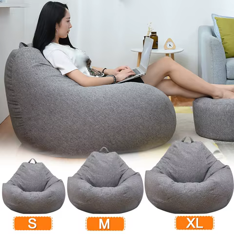 Large Small Lazy Sofa Cover Chairs Without Filler Linen Cloth Lounger Seat Bean Bag Pouf Puff Couch Tatami Living Room 6 best sales bean bag inner liner - №3