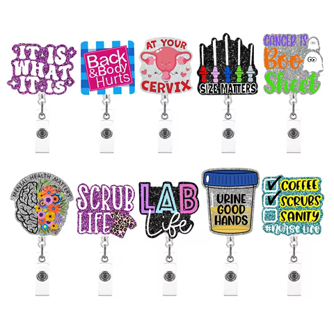 New Design 1 Piece Glitter Acrylic Retractable Nurse Badge Reel Doctor Teacher Student Name ID Card Holder Keychains Lanyard 6 best sales name tag nurse - №6