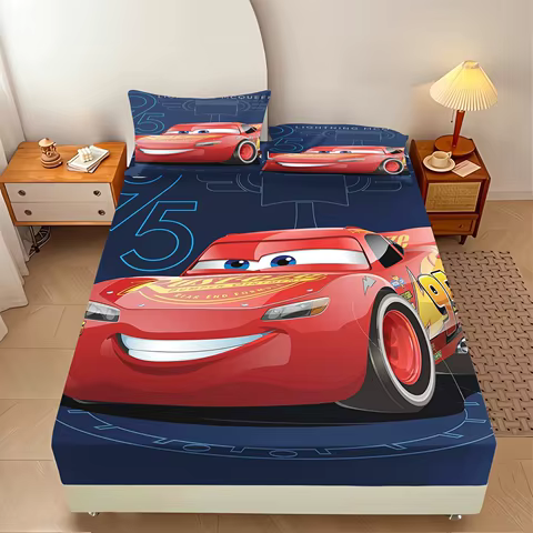 Lightning McQueen 100% Polyester With Pillowcas Bedding Set Fitted Sheet Bed Cover Full 3D Printed Children'S 10 best sales lightning mcqueen bedding - №4