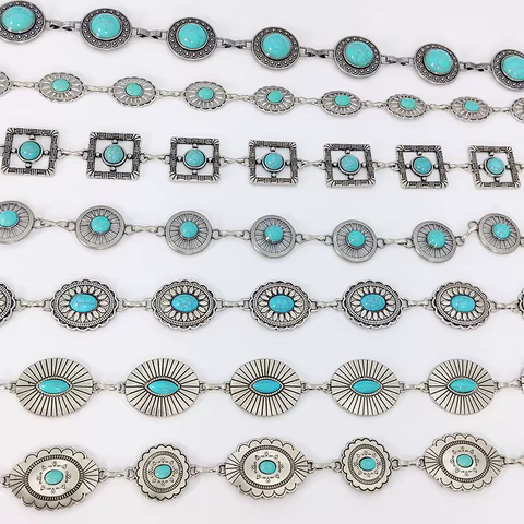 Fashion Silver Bohemian female circular waist chain luxury blue gemstone Ellipse chain belts for women suitable for Skirts dress 10 best sales belt silver - №6