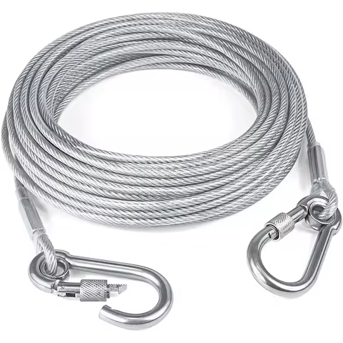 Double-headed Dog Tie Out Cable Leash ,raction rope with metal buckle steel wire anti-rust training collar,Outdoor Dogs Strap 10 best sales stainless steel dog collar - №7