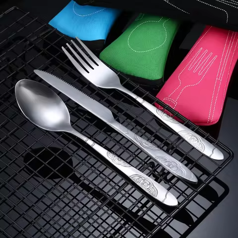 3/7pcs Stainless Steel Western Food Steak Knife Fork Spoon Creative Cloth Bag Portable Western Food Tableware Set Three Pieces 10 best sales fork and spoon - №1