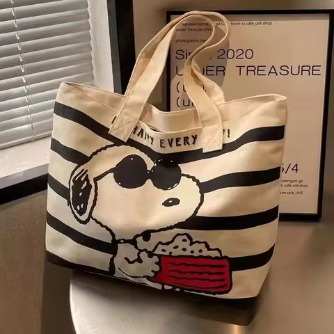 Disney Snoopy Cute Cartoon Large Capacity Canvas Bag for Female Students To Hold Books Tote Mommy Bag 8 best sales miffy night light - №8