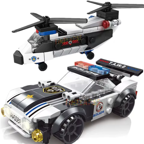 NEW DIY MOC City Plane SWAT Super Police CAR Dual-Rotor Helicopter Famous Building Blocks Bricks Kits Classic Model 10 best sales birthday fireworks - №7