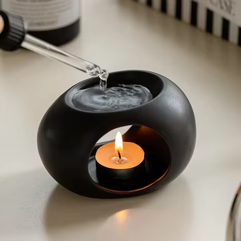 Simple Black Candle Heating Holder Ceramics Essential Oil Reed Diffuser Furnace Household Spa Aromatherapy Incense Burner 12 best sales essential oil burner - №2