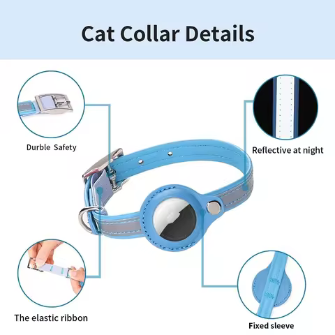 Leather Pet Adjustable Collars For Apple Airtag Location Tracker Dog Cat Anti-lost Reflective Protection Case For Airtags Collar 8 best sales air tag dog collar - №7