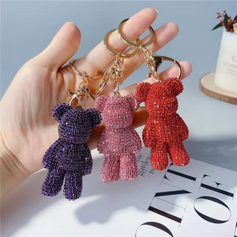Creative diamond studded teddy bear keychain, Japanese and Korean cartoon doll, cute internet celebrity car keychaindiamond bag 10 best sales diamond key chain - №8