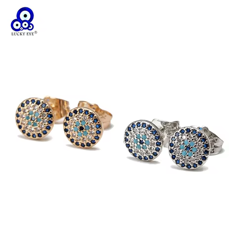 Lucky Eye Micro Pave Round Zircon Stud Earrings Copper Turkish Evil Eye Piercing Earrings for Women Girls Men Jewelry BE1058 12 best sales turkish earrings - №2