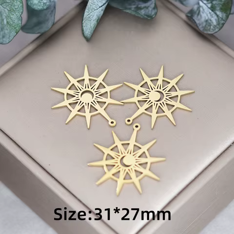 3pcs Moon Evil Eye/Compass Star Sun Charms Stainless Steel Gold Plated Pendant DIY Craft Tassels Earring Necklace Jewelry Making 10 best sales compass charm - №2