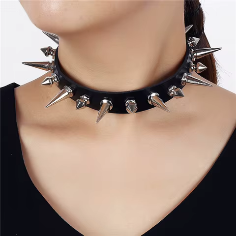 Punk Long Spike Choker Faux Leather Collar for Women Men Cool Big Rivets Studded Chocker Goth Style Necklace Accessories 2023 12 best sales spiked choker - №11