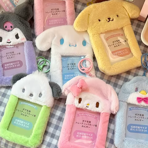 Sanrio Hello Kitty Plush Card Case Keychain Kuromi Melody Card holder Kawaii Photo Card Display Sleeves Cute Bag Pendant Gifts 8 best sales hello kitty stationery set - №4