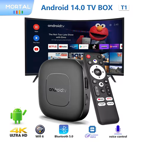 Android14 Voice Control Smart TV Box Mortal T1 WIFI6 Home Theater AllwinnerH313 Bluetooth 4K HDR Netflix YouTube Fast streaming 6 best sales receptor duosat - №2