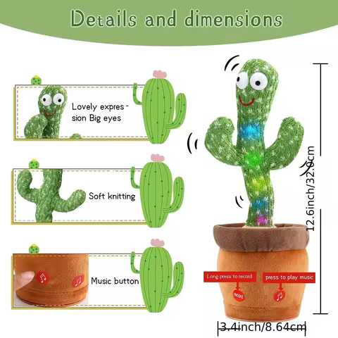 Sunshine Cactu Children's Electronic Plush Toy Dancing and Talking Cactu Children's Birthday Party Christmas Gift with 120 Songs 8 best sales cactus dancing toy - №8