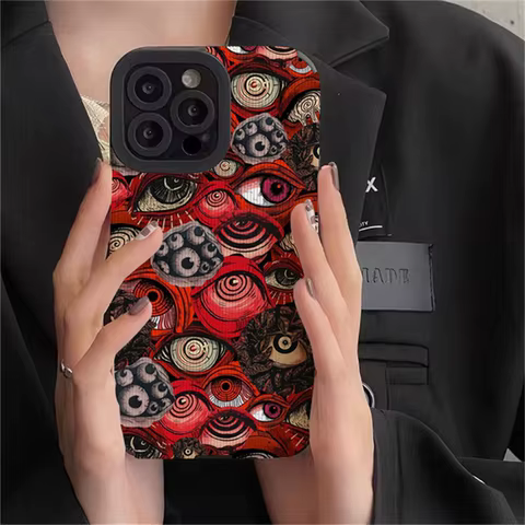 Fashion Spooky Scary Red Eye Silicone Case For iPhone 13 14 15 16 Pro Max 11 12 Mini 7 8 Plus X XR XS MAX Soft Shockproof Cover 8 best sales horror phone case - №6