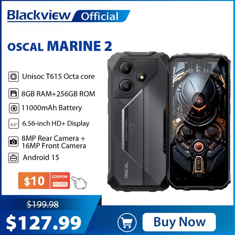 Blackview OSCAL Marine 2 Rugged Smartphone AI, 6.56'' HD+ Display, Unisoc T615, 24(8+16)GB 256GB, 11000mAh, Android 15 Phone NFC 8 best sales black berry smartphone - №7
