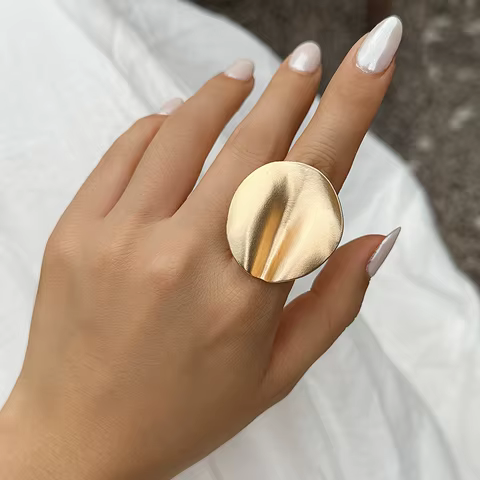 PuRui Unique Irregular Big Cuff Rings for Women Open Matte Gold Color Finger Rings Adjustable Jewelry Punk 2024 Party Wedding 10 best sales matte gold ring - №1