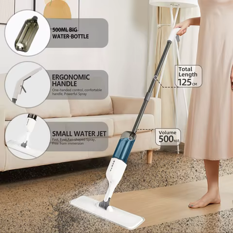 DARIS Spray Flat Mop With Reusable Microfibers Pads 360° Rotation Floor Cleaning Mop 500ML Big Capacity Square Triangle Bottle 12 best sales wall mop - №10
