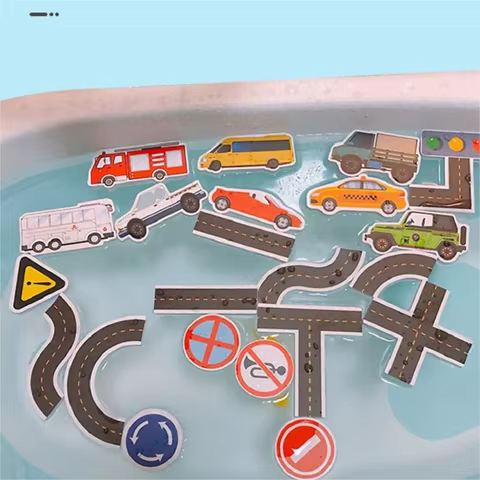 23 Pieces Bath Water Toy Sticky Wall City Traffic Car Road Rail Puzzle Vinyl 0-3Y 3-6Y 6-12Y 12+y 14+Y Bath Features 8 best sales bath doll - №8