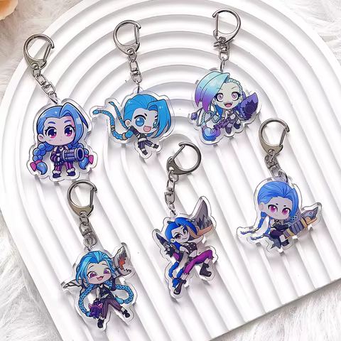 LOL Arcane:League of Legends Jinx Acrylic Keychain Accessories Bag Cute Cartoon Funny Backpack Keyrings Creative Friends Gifts 12 best sales league of legends keychain - №9