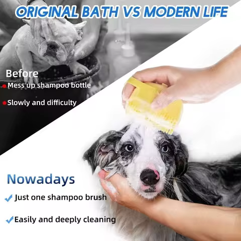 Pet Dog Shampoo Brush 2.7oz 80ml Cat Massage Comb Grooming Scrubber for Bathing Short Hair Soft Silicone Rubber 12 best sales propolis serum - №3