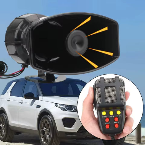 Mic PA System Emergency Amplifier Hooter Speakers Loud Car Horn Police Siren Air Horn Megaphone Tone 12V 100W Car Warning Alarm 8 best sales dukes of hazzard car horn - №3
