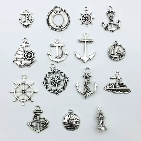 15Pcs Antique Silvery Anchor Rudder Boat Charms Compass Navigation Pendants For DIY Bracelet Supplies Jewelry Making Accessories 10 best sales compass charm - №8