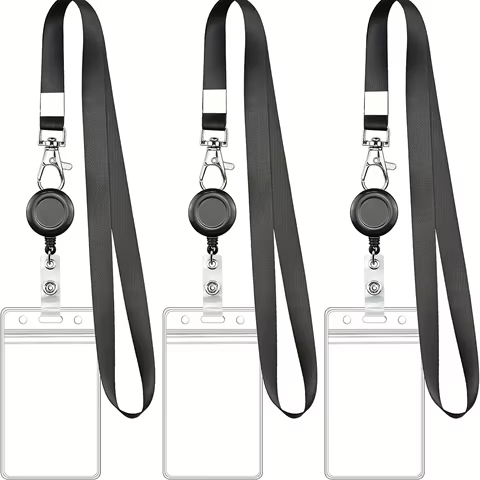 Black Retractable Badge Reel Set with Lobster Clasp and Waterproof PVC Card Holder, Durable Lanyard, for Work ID and Name Tags 8 best sales id badge reels - №2