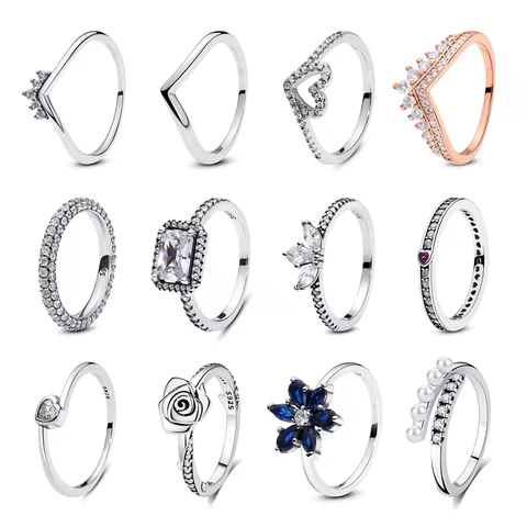 925 Sterling Silver Rings For Women Original Love Heart Wishbone Star Moon Engagement Rose Gold Wedding Ring Crystals Jewelry 10 best sales silver moon ring - №9