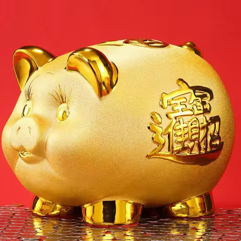 Creative Golden Pig Ceramic Piggy Bank 2023 New Kids Coin Bank Cute Cartoon Piggy Bank Gift Craft Money Box Savings Home Decor 12 best sales large ceramic piggy bank - №4