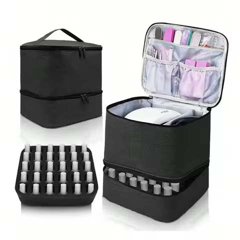 Nail Polish Storage Bag Essential Oil Bag Portable Cosmetic Nail Care Kit Nail Care Tool Storage Box Double Layer 30 Compartment 8 best sales nail storage box - №8