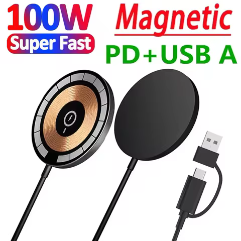 100W Magnetic Wireless Charger Pad Phone Chargers For iPhone 15 14 13 Pro Max Airpods Portable Macsafe PD Fast Charging Station 10 best sales moto g power 2022 - №3