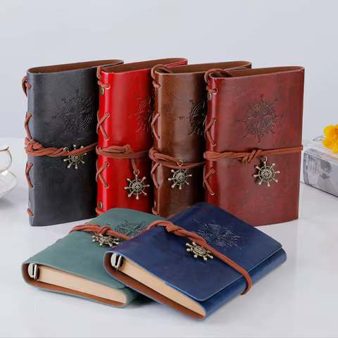 Retro Notebook for Kids Adult Traveler Diary PU Leather Soft Cover Replaceable Kraft Paper Inner 14x10cm Notebooks & Notepads 12 best sales field notes cover - №10